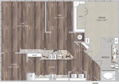 a floor plan of a living room with a hardwood floor